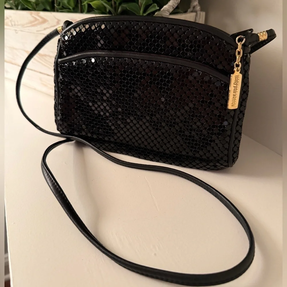 Whiting & Davis Black Mesh Sequin Shoulder Bag VTG. Purse Formal Party Crossbody